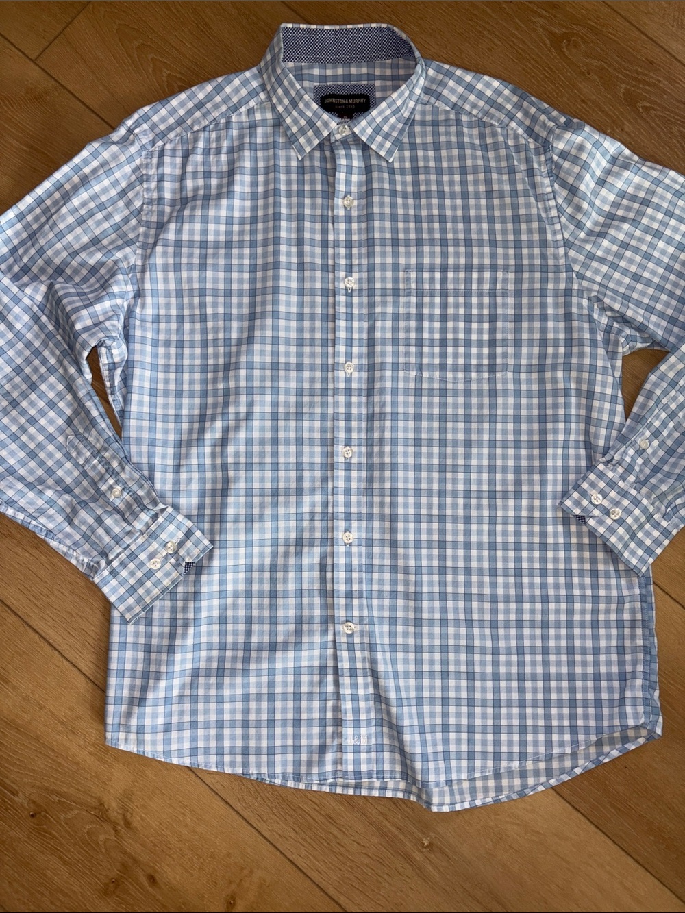 Light Blue Plaid Men’s Button-Down Shirt